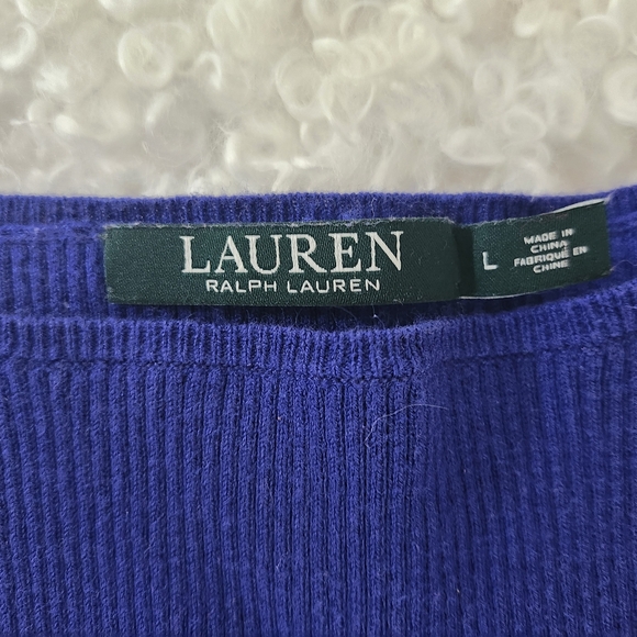 Ralph Lauren Sz L Blue Purple Fitted Bell Sleeve Ribbed Knit Pullover Flare Cuff - Picture 9 of 14